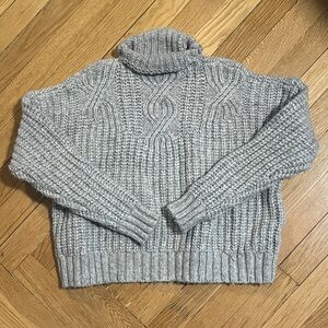 aerie Chunky Cable Turtleneck Sweater - Gray